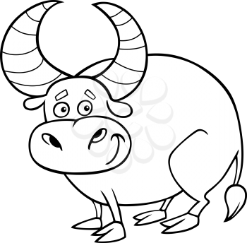 Black and White Cartoon illustration of Zodiac Taurus or Bull Animal for Coloring Book