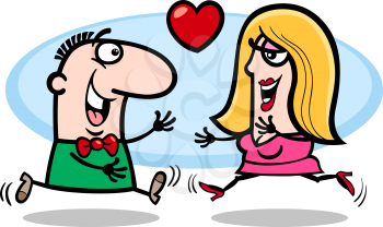 Valentines Day Cartoon Illustration of Happy Couple in Love