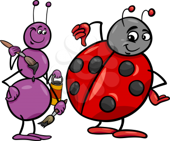 Cartoon Illustration of Ant and Ladybug Insects Characters