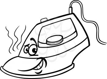 Black and White Cartoon Illustration of Hot Iron Funny Character for Coloring Book