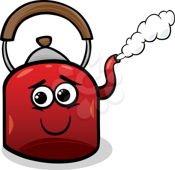 Cartoon Illustration of Funny Kettle with Hot Steam
