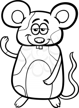 Black and White Cartoon Illustration of Funny Mouse Character for Coloring Book