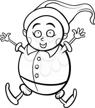 Black and White Cartoon Illustration of Happy Gnome or Dwarf for Coloring Book