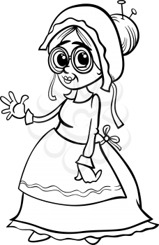 Black and White Cartoon Illustration of Grandmother Character from Little Red Riding Hood Fairy Tale for Coloring Book