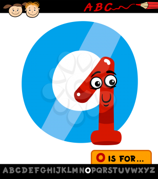 Cartoon Illustration of Capital Letter O from Alphabet with One for Children Education