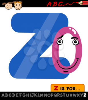 Cartoon Illustration of Capital Letter Z from Alphabet with Zero for Children Education