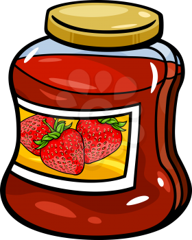 Cartoon Illustration of Strawberry Jam in a Glass Jar