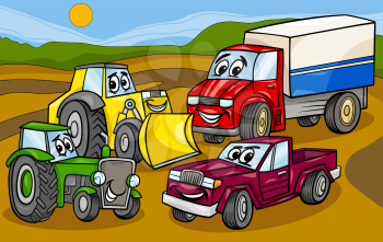 Cartoon Illustration of Funny Vehicles and Machines or Trucks Cars Comic Characters Group