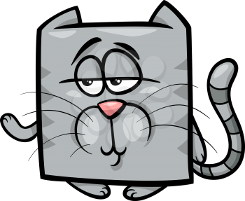 Cartoon Illustration of Funny Square Cat Character