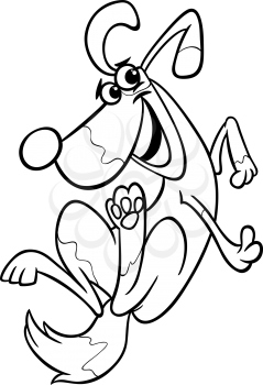 Black and White Cartoon Illustration of Funny Playful Dog for Coloring Book