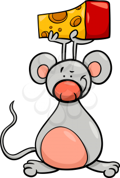 Cartoon Illustration of Cute Mouse with Cheese