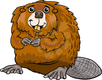 Cartoon Illustration of Cute Beaver Animal