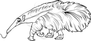 Black and White Cartoon Illustration of Cute Giant Anteater Animal for Coloring Book