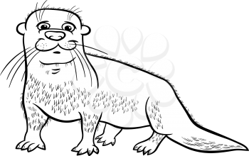 Black and White Cartoon Illustration of Cute Otter Animal for Coloring Book