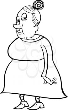 Black and White Cartoon Illustration of Elder Woman Senior or Grandmother for Coloring Book