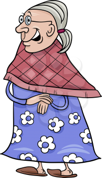 Cartoon Illustration of Elder Woman Senior or Grandmother