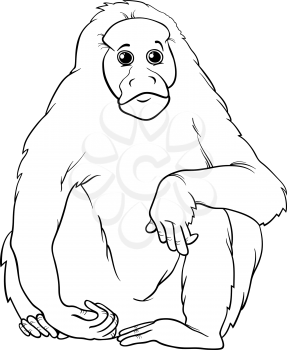 Black and White Cartoon Illustration of Funny Bald Uakari Monkey Primate Animal for Coloring Book