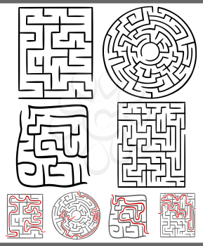 Set of Mazes or Labyrinths Graphic Diagrams for Children Education