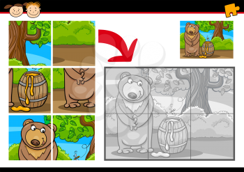 Cartoon Illustration of Education Jigsaw Puzzle Game for Preschool Children with Funny Bear Animal
