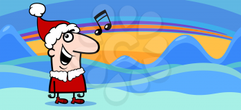 Greeting Card Cartoon Illustration of Funny MAn in Santa Claus Costume Singing Christmas Carol