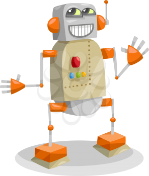 Cartoon Illustration of Happy Robot or Droid