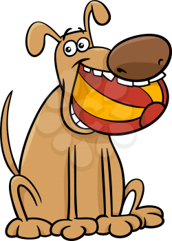Cartoon Illustration of Funny Dog Character with Ball