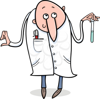 Cartoon Illustration of Funny Scientist with Mixture in Vial