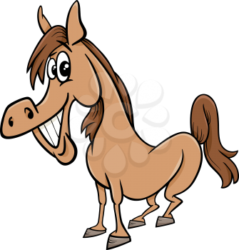 Cartoon Illustration of Funny Horse Farm Animal