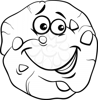 Black and White Cartoon Illustration of Cookie with Chocolate Clip Art for Coloring Book
