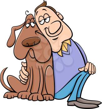 Cartoon Illustration of Happy Dog with his Owner