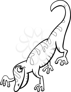 Black and White Cartoon Illustration of Cute Gecko Reptile Animal for Coloring Book