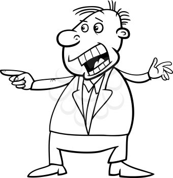 Black and White Cartoon Illustration of Outraged Shouting Man for Coloring Book