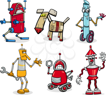 Cartoon Illustration of Funny Robots or Droids Fantasy Set