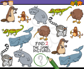 Cartoon Illustration of Finding the Same Picture Educational Game for Preschool Children