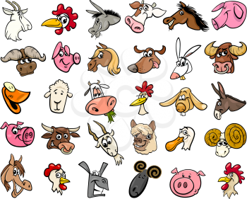 Cartoon Illustration of Funny Farm Animals Heads Big Set