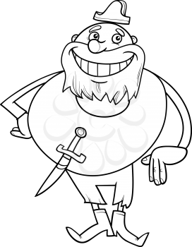 Black and White Cartoon Illustration of Funny Pirate Character with Knife for Coloring Book