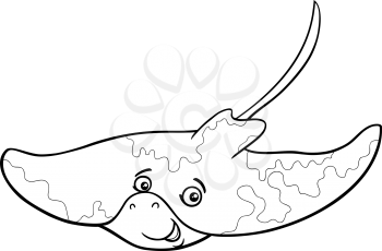 Black and White Cartoon Illustration of Ray Fish Sea Animal for Coloring Book