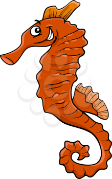 Cartoon Illustration of Funny Seahorse Sea Animal
