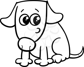 Black and White Cartoon Illustration of Cute Dog or Puppy for Coloring Book