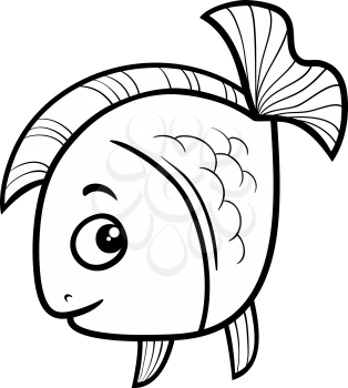 Black and White Cartoon Illustration of Golden Fish Sea Life Animal for Coloring Book