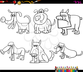 Coloring Book Cartoon Illustration Set of Dogs Animal Characters