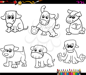 Black and White Cartoon Illustration Dogs or Puppies Animal Characters Set for Coloring Book
