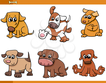 Cartoon Illustration of Dogs or Puppies Pets Animal Characters Set