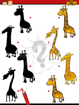 Cartoon Illustration of Education Shadow Matching Task for Preschool Children with Giraffes