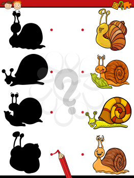 Cartoon Illustration of Education Shadow Task for Preschool Children with Snails