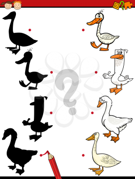 Cartoon Illustration of Education Shadow Task for Preschool Children with Geese Farm Animal Characters