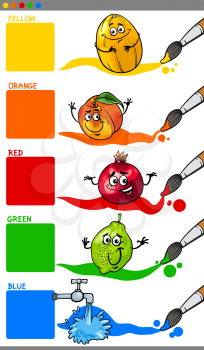 Cartoon Illustration of Main Colors with Funny Fruits Educational Set for Preschool Kids