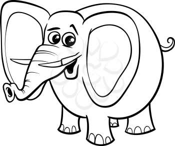 Black and White Cartoon Illustration of African Elephant Animal Character for Coloring Book