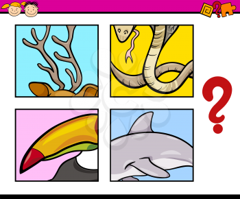 Cartoon Illustration of Educational Task for Preschool Children with Animals