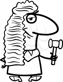 Black and White Cartoon Illustration of Judge Law Occupation Character for Coloring Book